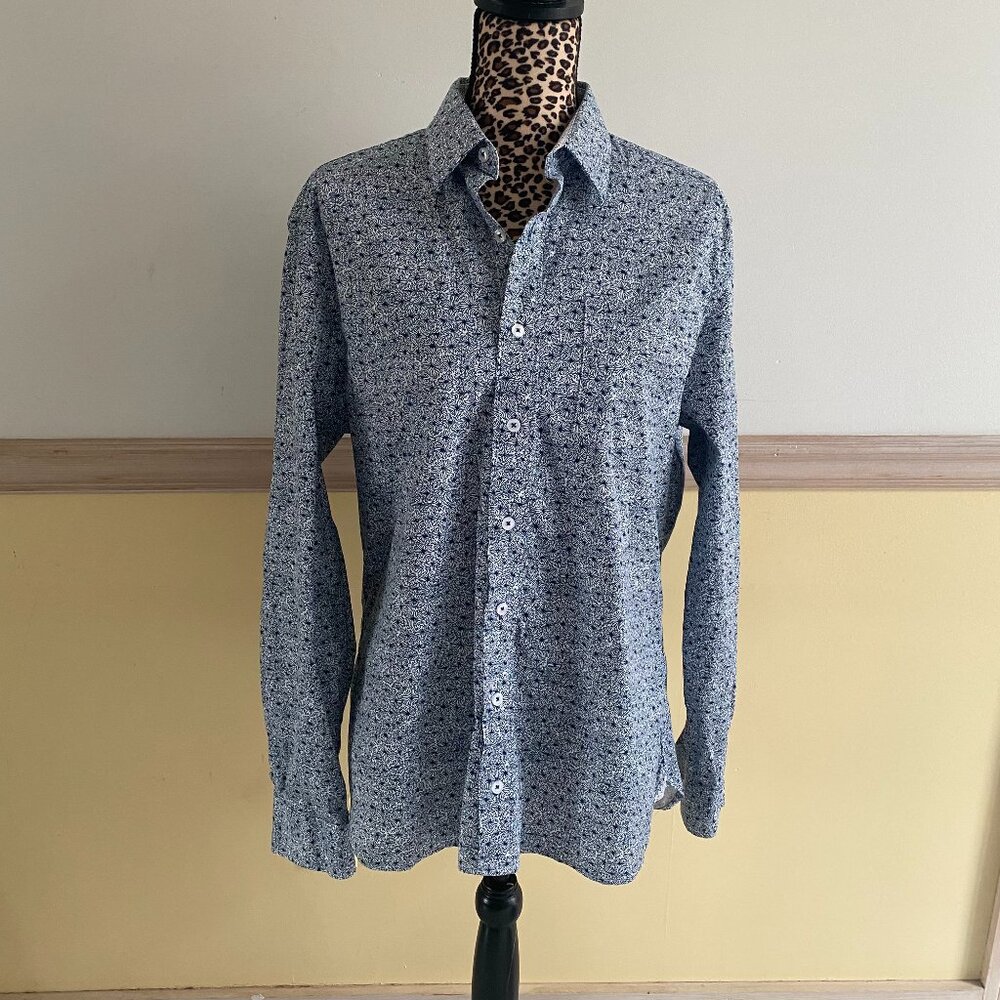 Nick Graham Men's 15.5 34-35 Blue White Floral Print Button Down Dress Shirt‎